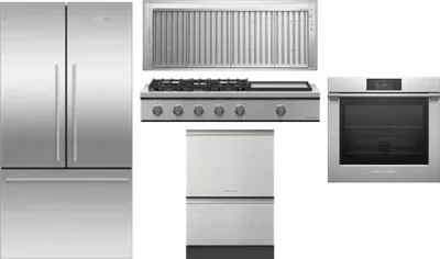 5 Piece Package Includes Refrigerator, Cooktop, Wall Oven, Hood And Dishwasher